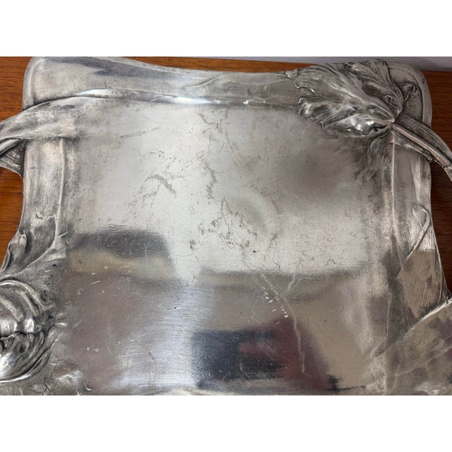 Antique German Jugendstil Pewter Tray With Sculptural Floral Handles, C. 1900 For Sale In San Francisco - Image 6 of 9