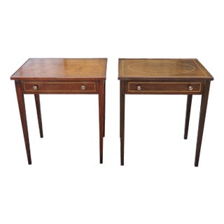 Pair of Federal Style Inlaid Mahogany Single Drawer Side Tables, Circa 1900s For Sale