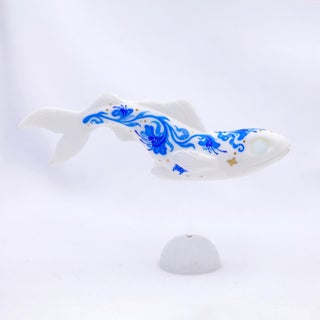 Delft Fish 2 by Nana Williams | Resin cast, Acrylic Gouache Fish sculpture with blue patterns. For Sale