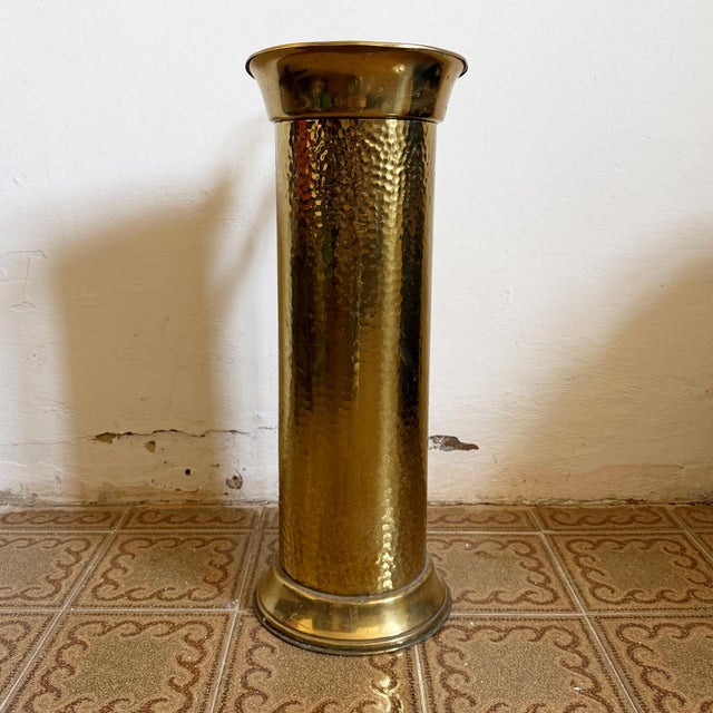 Vintage Hammered Brass umbrella stand with handle