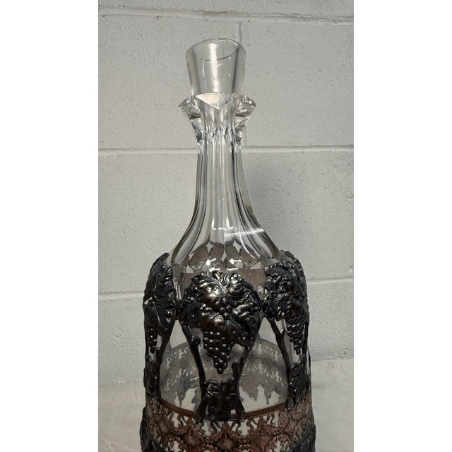 Antique Ornate Silverplate Bronze Over Glass Liquor Carafe Decanter Bottle Jar For Sale - Image 9 of 13