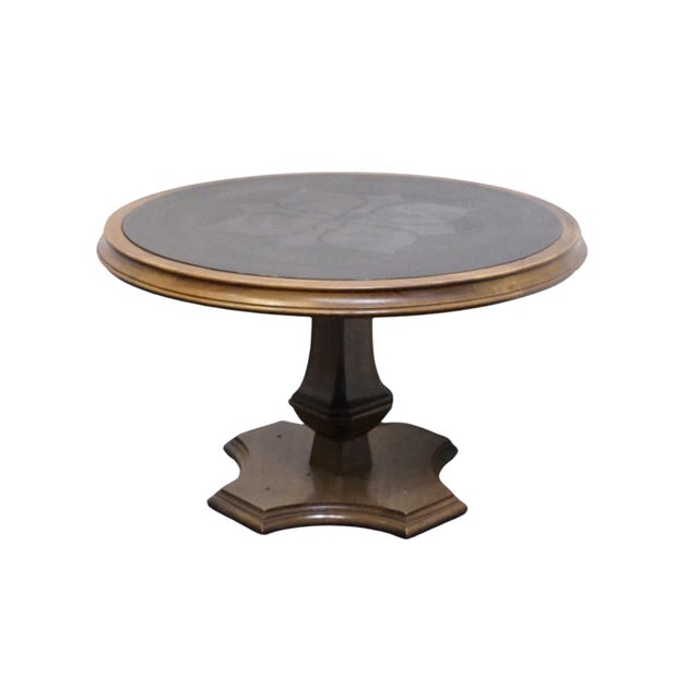 Italian Style? 44" Round Slate-Topped Game Table w. Floral Etching 28" High 44" Wide 44" Deep Apron: 23.5" High We...
