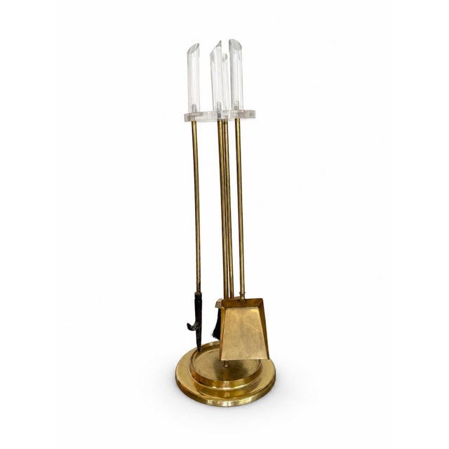 Mid-Century Modern Vintage Brass & Lucite Fireplace Tool Set For Sale - Image 3 of 6