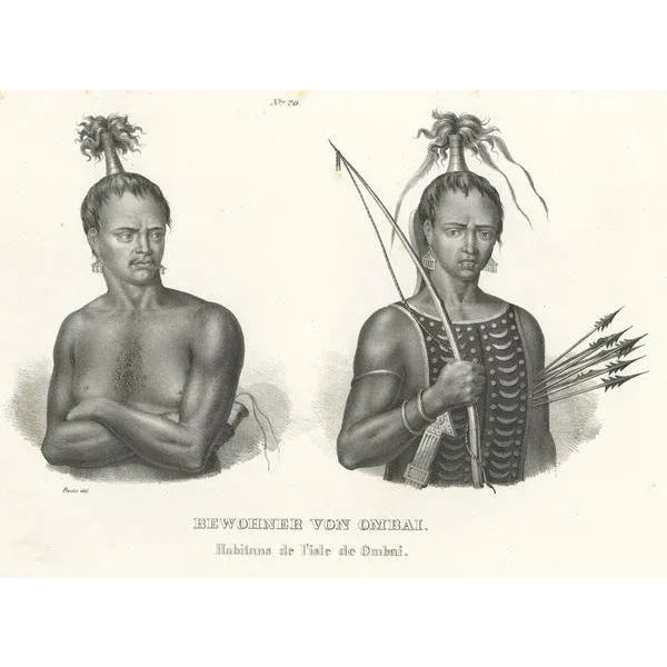Schinz, Warriors from Ombai Island, Alor, Archipel, Indonesia, 1845, Print For Sale - Image 3 of 7