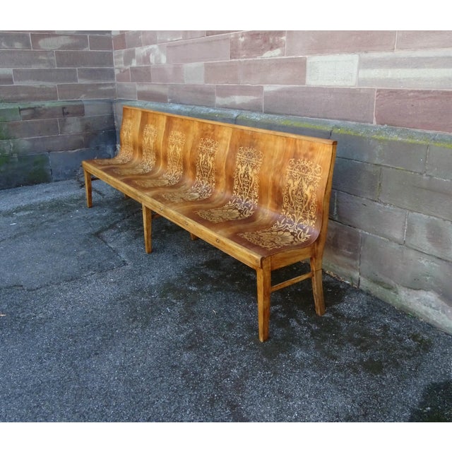 Curved Wood Bistro Bench by DG Fischel France, 1930 For Sale - Image 4 of 15