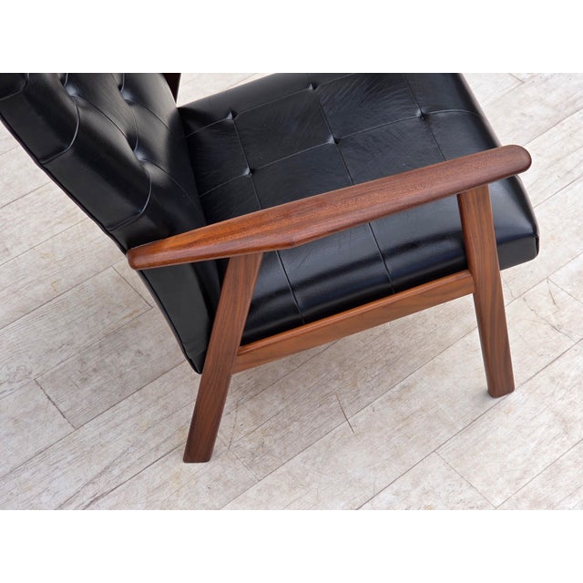 Danish Armchair in Black Artificial Leather and Teak Wood, 1970s For Sale - Image 6 of 18
