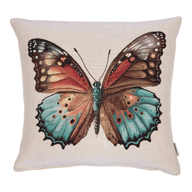 Butterfly Beauty Woven Cushion With Feather Filler - 42x42cm (17"x17") For Sale