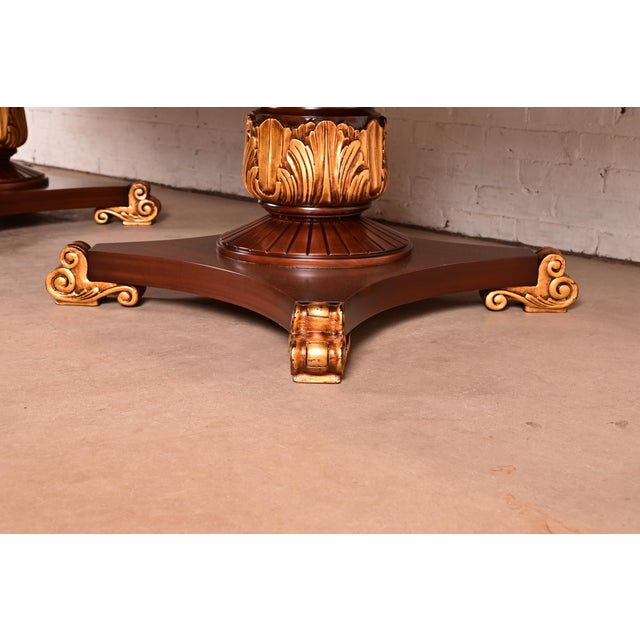 Karges Furniture Style Italian Neoclassical Inlaid Burl Wood and Parcel Gilt Extension Dining Table, Newly Refinished For Sale - Image 14 of 16