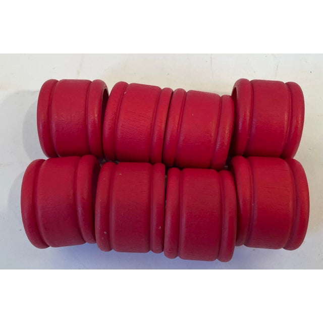 Mid-Century Modern Vintage Red Wooden Napkin Rings - Set of 8 For Sale - Image 3 of 6