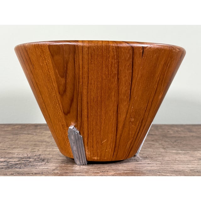 G. Briard Mid Century Modern Georges Briard Teak Wood Bowl With Silverplate Feet For Sale - Image 4 of 11