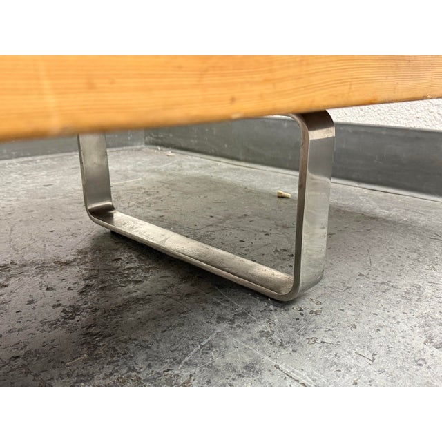 French Low Wood Table + Chrome Supports, Vintage For Sale - Image 10 of 12