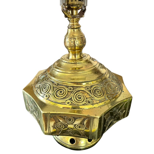 Mid 20th Century Moroccan Moorish Engraved Brass Oil Lamp-Form Table Lamp For Sale In Jacksonville, FL - Image 6 of 10