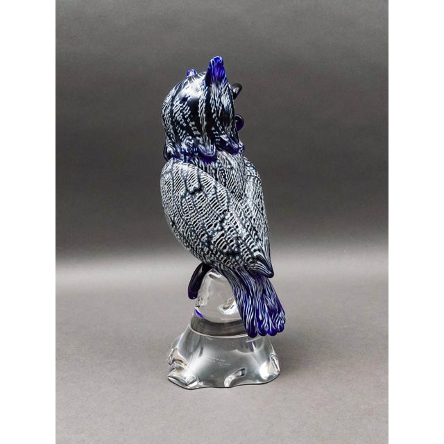 Mid 20th Century Seguso Viro Signed Large Blue & White Murano Glass Owl Figurine Sculpture For Sale - Image 4 of 10