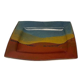 Large Vintage Abstract Studio Pottery Catchall Footed Tray, Labeled For Sale