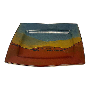 Large Vintage Abstract Studio Pottery Catchall Footed Tray, Labeled