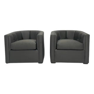 Pair of Late 20th Century Custom American Lounge Chairs in Charcoal Gray Fabric For Sale