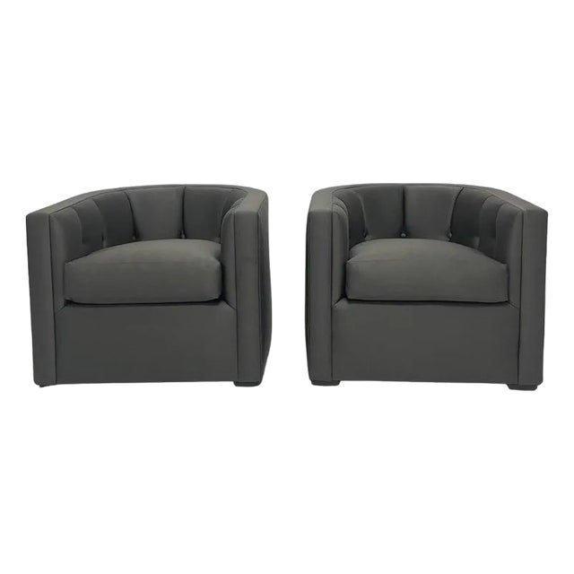 Pair of Late 20th Century Custom American Lounge Chairs in Charcoal Gray Fabric For Sale