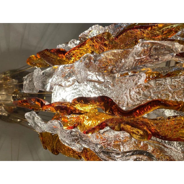 Gold Bicolor Murano Glass Cascade Pendant Light from Mazzega, 1970s For Sale - Image 8 of 9