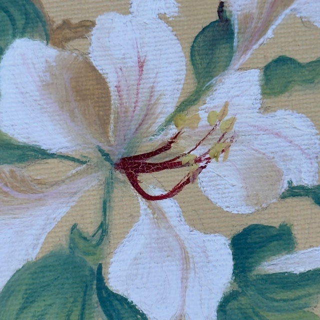 Red Vintage Original Hibiscus Bird Paintings Diptych Chinoiserie Gilt Frames For Sale - Image 8 of 12