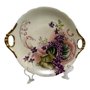 French Antique Limoges Hand Painted Cake Plate Floral Double Handled Porcelain