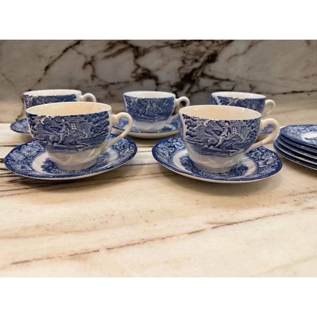 English Mid 20th Century English Blue and White Tea Set, Service for 5 For Sale - Image 3 of 6