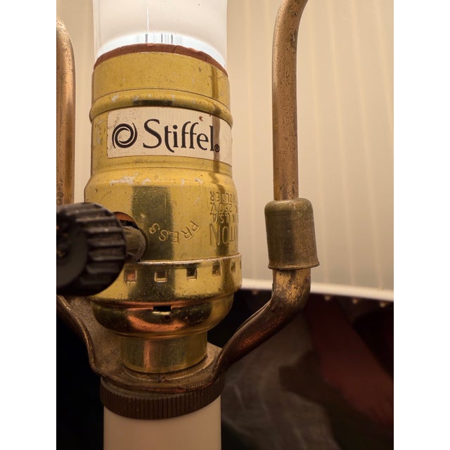 Vintage Stiffel Brass Floor Lamp With Integrated Glass Drink Table Original Shade For Sale - Image 11 of 12