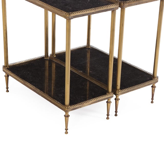 A Pair of French Brass and Marble Two-Tier Tables, C. 1945. For Sale - Image 4 of 6