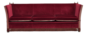 Danish Three-Seater Drop Arm Spanish Sofa in Red Furniture Velour, 1970s