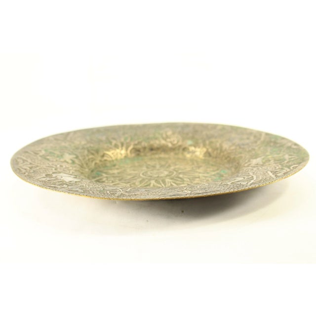 Silver 19th Century Indo-Persian Qajar Plate Low Grade Silver Tooled Flowers, Birds & Hares For Sale - Image 8 of 12