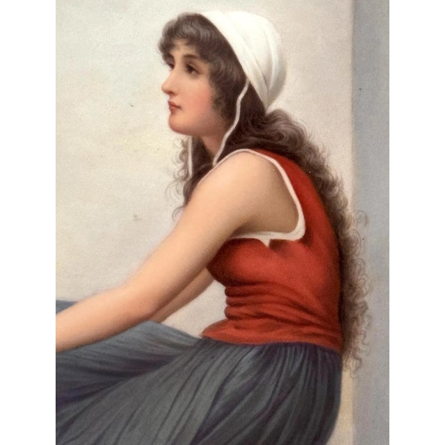 Antique KPM Painted Porcelain Wall Plaque "The Girl With Doves" Signed Wagner, 19th. Century. Exquisite Frame For Sale - Image 4 of 12