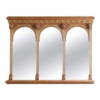 Vintage Large Empire Style Triptych Three Part Gilt Mantel Mirror For Sale