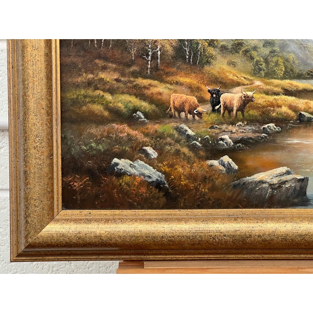 River Landscape with Highland Cows & Sheep in the Scottish Mountains 1985 Circa For Sale - Image 14 of 16