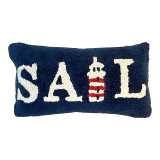 1980s Vintage Coastal Chic Nautical S-A-I-L Hook Decorative Pillow. For Sale