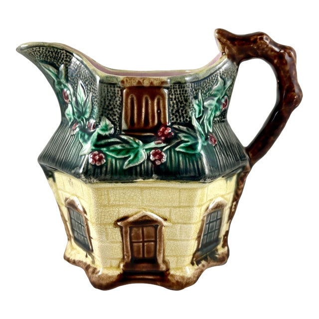 Warrilow and Cope, 19th C. English Staffordshire Majolica Country Cottage Jug For Sale