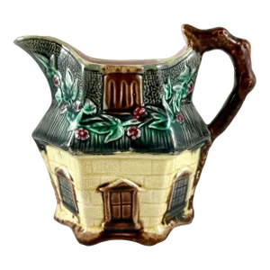 Warrilow and Cope, 19th C. English Staffordshire Majolica Country Cottage Jug