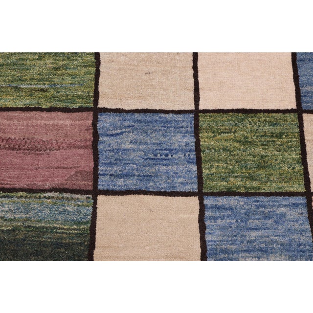 1990s Modern Gabbeh Beige/Black Wool Rug - 4'0'' X 5'4'' For Sale - Image 5 of 10
