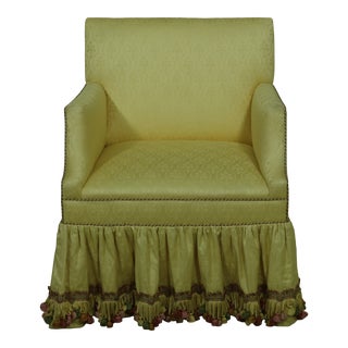 Custom Upholstered Bedroom Chair W. Fringed Skirt For Sale