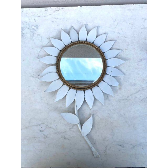 Metal French White Metal Flower Mirror, Circa 1960 For Sale - Image 7 of 7