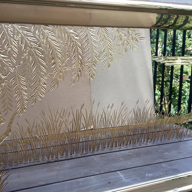 Gold Mid 20th Century Huge Asian Inspired Etched Gold Wall Mirror For Sale - Image 8 of 13