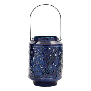 Snowflake Punched Metal Candle Lantern 9.5"H For Sale