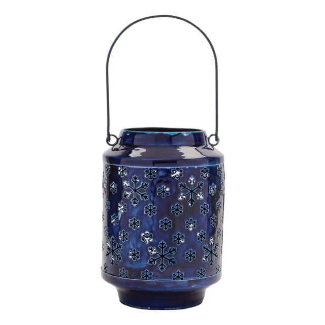 Snowflake Punched Metal Candle Lantern 9.5"H For Sale