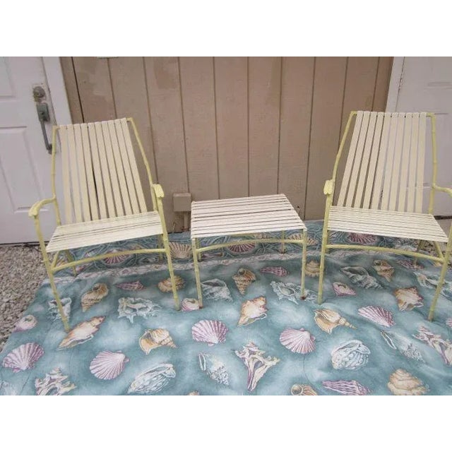 Hollywood Regency Faux Bamboo Cast Aluminum Outdoor Dining Patio Garden Glass Top Set of 7 Includes 4 Chairs, 2...