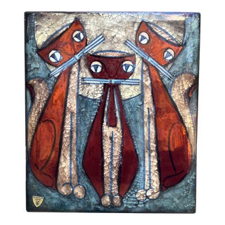 1970s Three Cats Wall Plaque by Michael Andersen & Son Ceramics For Sale