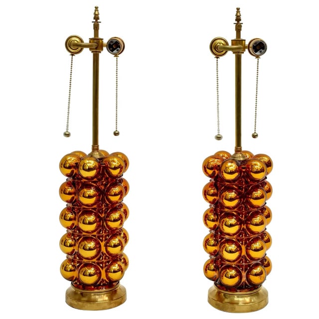 Metal Gold Mercury Glass Bubble Lamps For Sale - Image 7 of 7