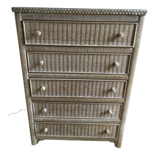 Wicker Henry Link Lexington Glass Top Chest of 5 Drawers For Sale