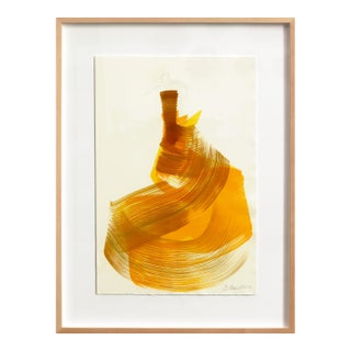 The Caramel Dress 1 - Framed Original Figurative Abstract Ink Painting on French Linen Paper For Sale