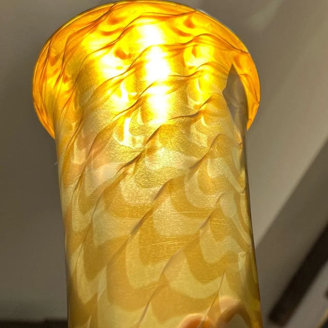 1920s Large American Durand Iridescent Glass Snakeskin Pattern Torchiere Lamp Shade For Sale - Image 11 of 11
