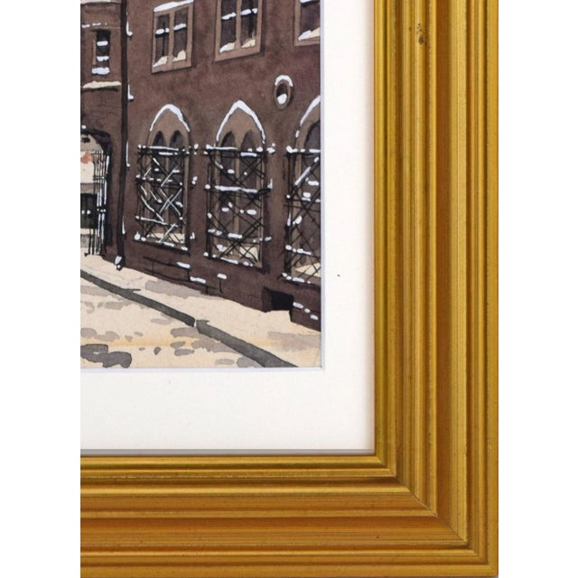 1930s Vintage European Winter Architectural Cityscape Watercolor Painting C. 1930s For Sale - Image 5 of 5