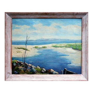 Mid Century Tidal Pools & Lighthouse Landscape by L. Clogston For Sale