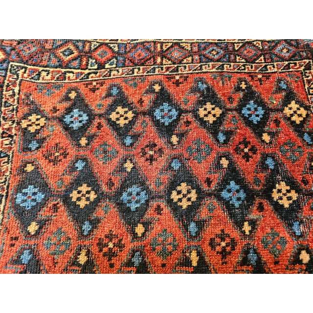 Red Vintage Persian Kurdish Saddlebag Bagface, Handwoven Tribal Art, Burgundy & Navy, 2’ X 2’ For Sale - Image 8 of 10